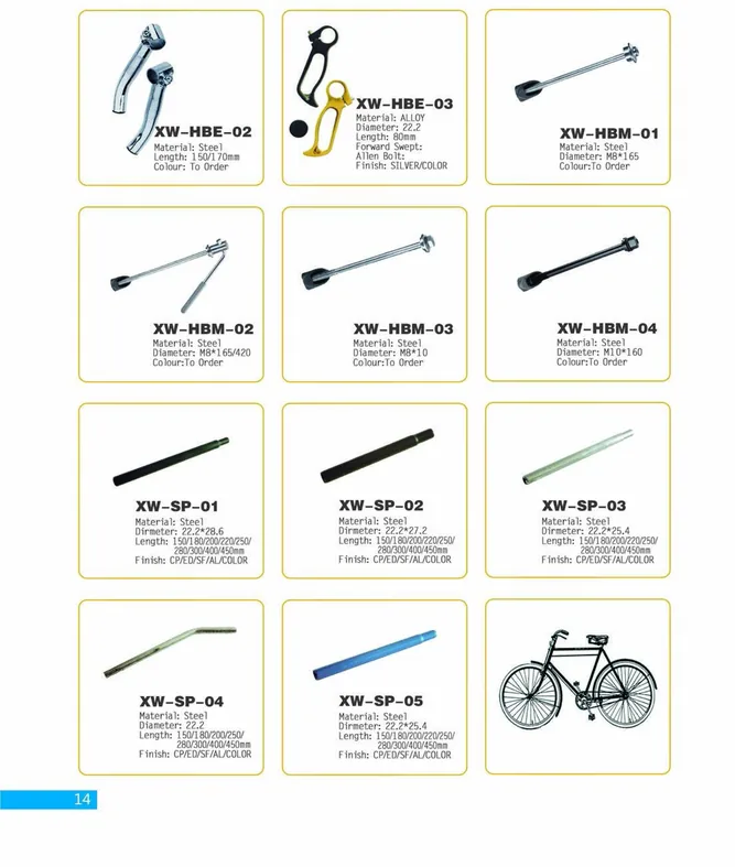 Bar Ends, Stem Hardware and Seat Posts — XINWANG CYCLE spare parts catalogue page 14