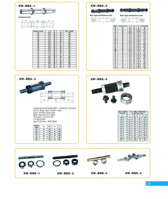 Bottom Bracket Axles and Spindles — XINWANG CYCLE spare parts catalogue page 25