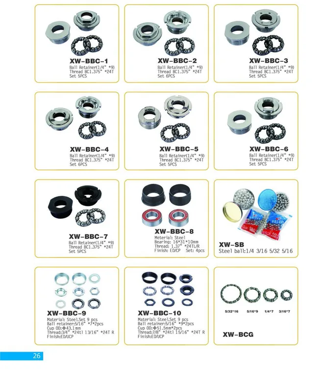 Bottom Bracket Cups and Bearings — XINWANG CYCLE spare parts catalogue page 26