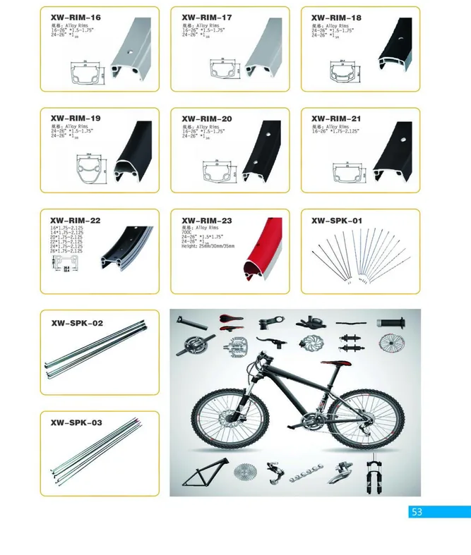 Alloy Bicycle Rims and Spokes — XINWANG CYCLE spare parts catalogue page 53